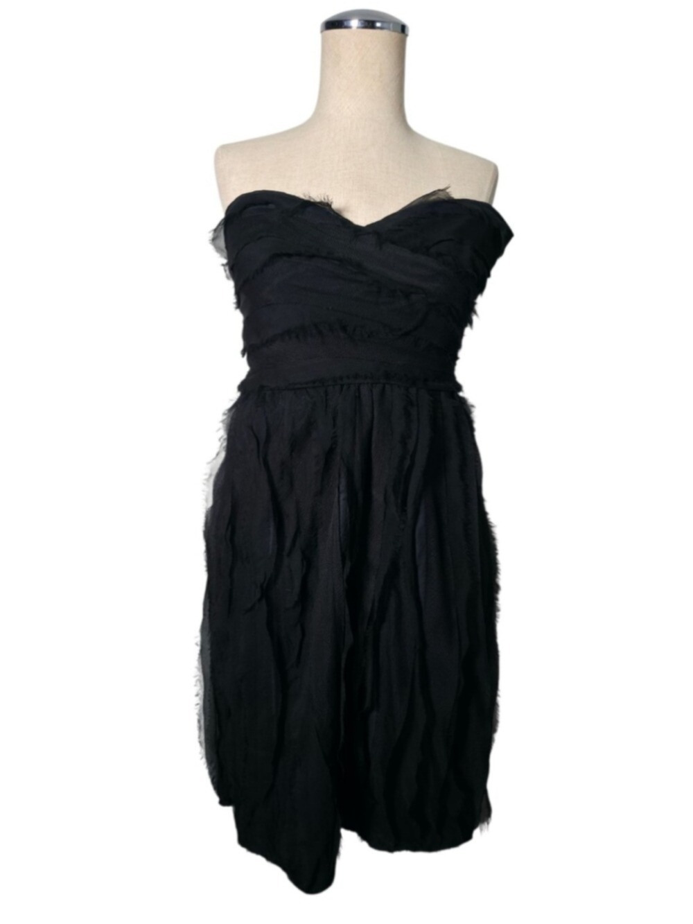 Diane Von Furstenberg Strapless Black Cocktail Dress Size 6 Silk Trim Bubble Hem